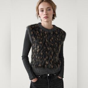 Massimo Dutti Italy Alpaca Wool Blend Animal Print Sweater Vest XS $298